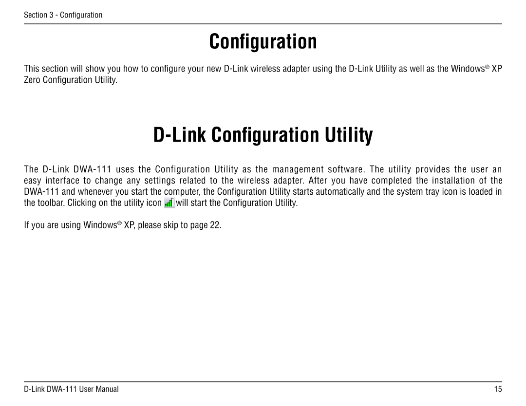 D-Link DWA-111 manual Link Configuration Utility 