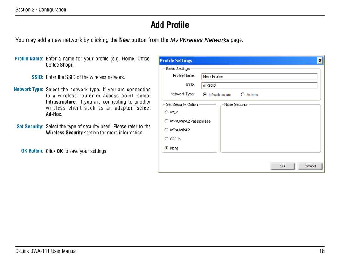 D-Link DWA-111 manual Add Profile 