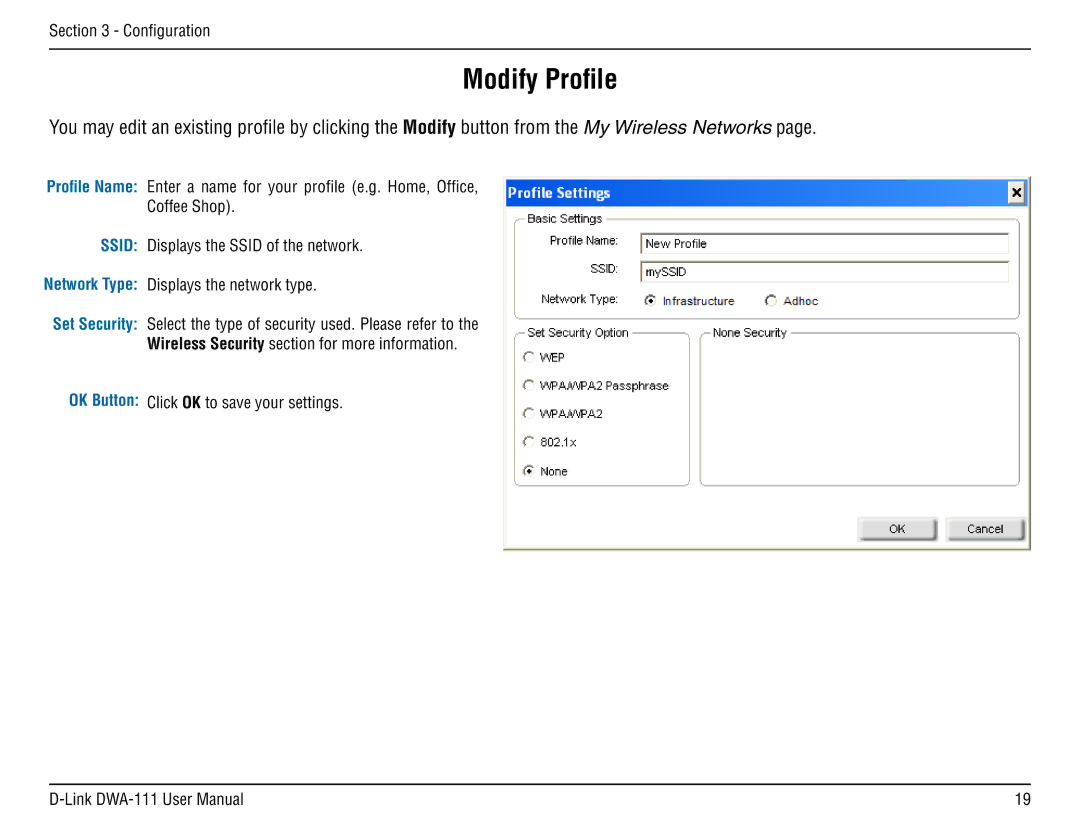 D-Link DWA-111 manual Modify Profile 