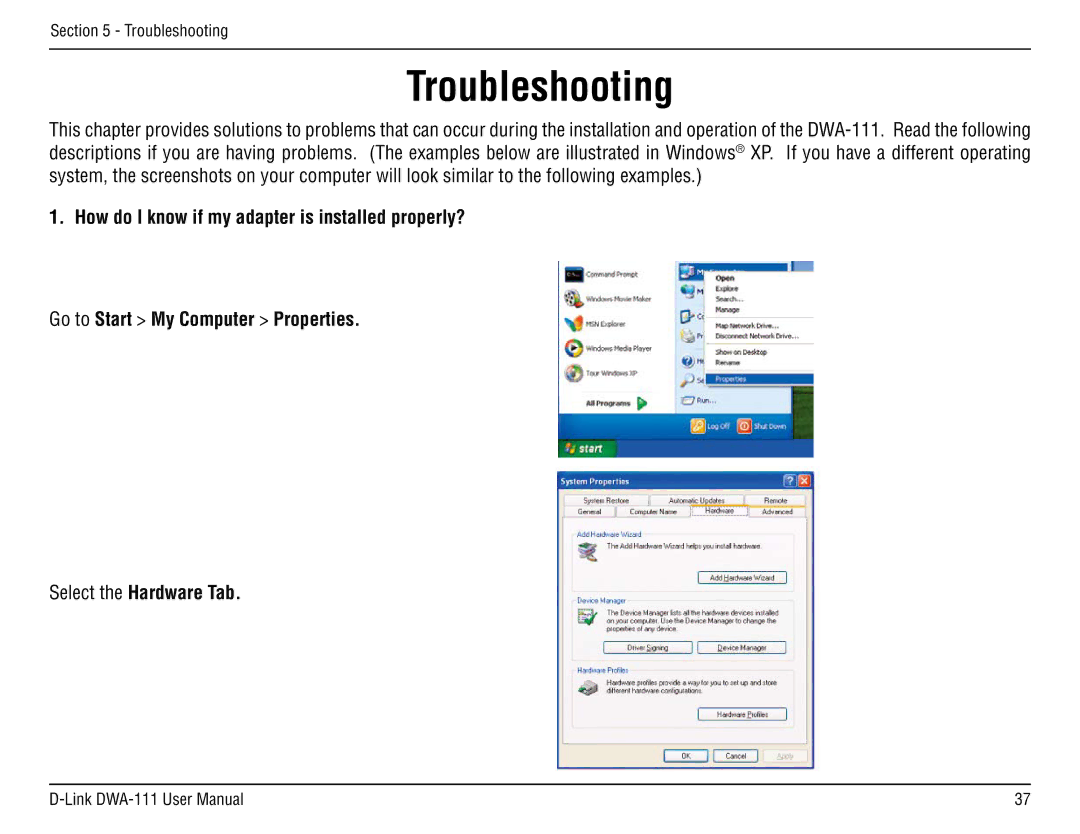 D-Link DWA-111 manual Troubleshooting 