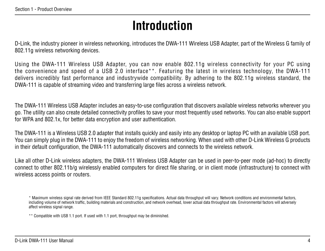 D-Link DWA-111 manual Introduction 