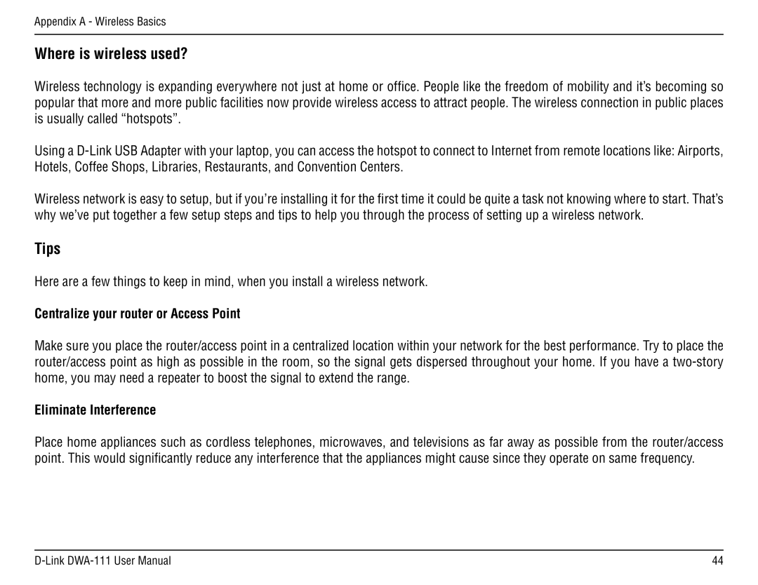 D-Link DWA-111 manual Centralize your router or Access Point, Eliminate Interference 