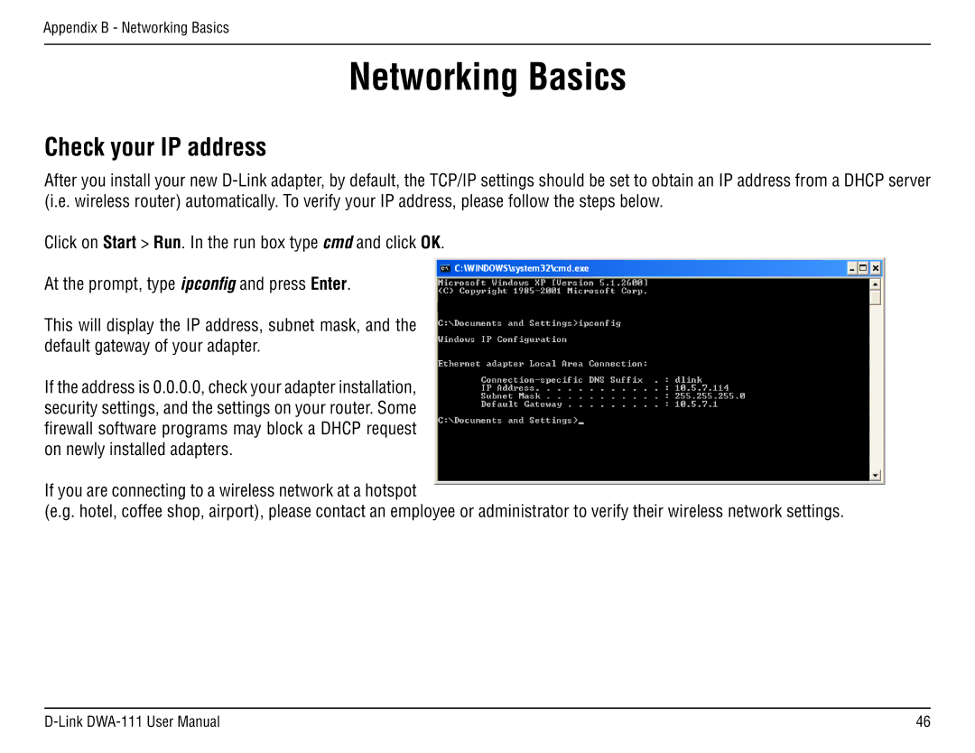 D-Link DWA-111 manual Networking Basics, Check your IP address 