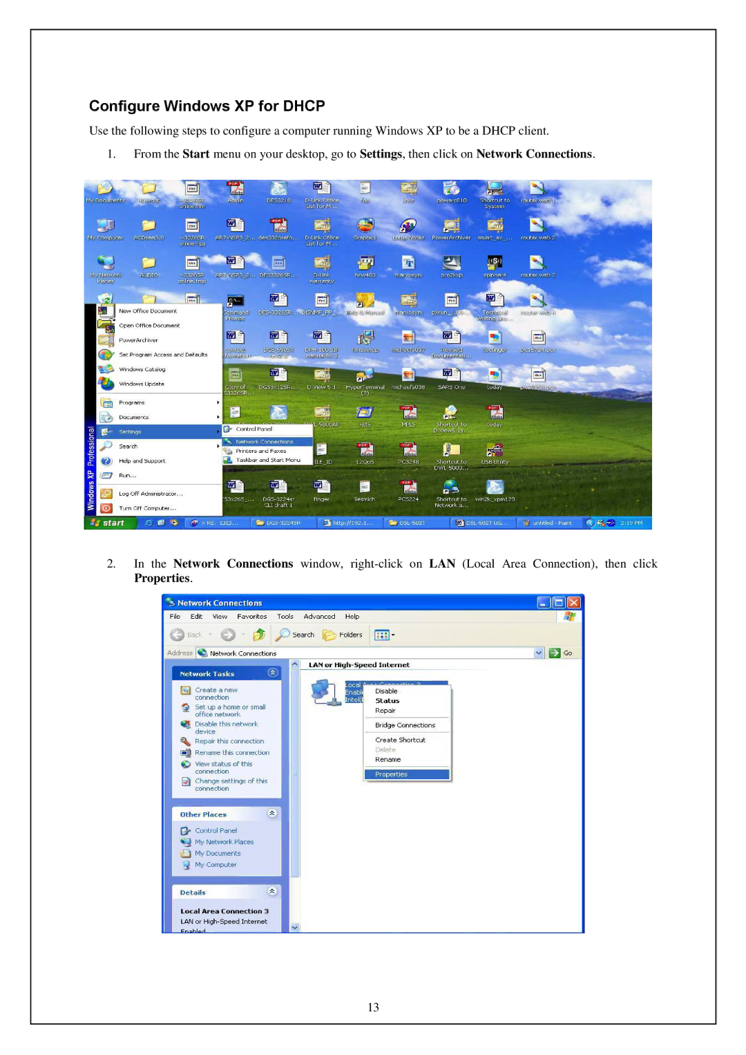 D-Link DWA-140 manual Configure Windows XP for Dhcp 