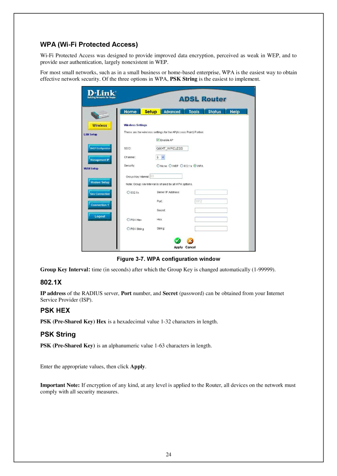 D-Link DWA-140 manual WPA Wi-Fi Protected Access, PSK String 