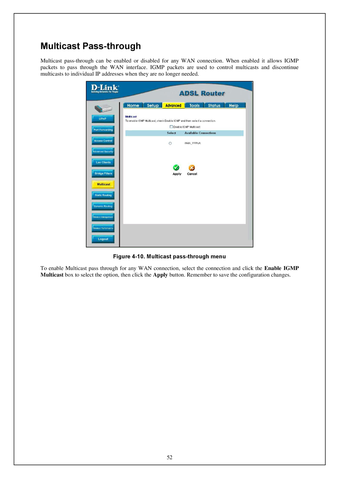 D-Link DWA-140 manual Multicast Pass-through, Multicast pass-through menu 