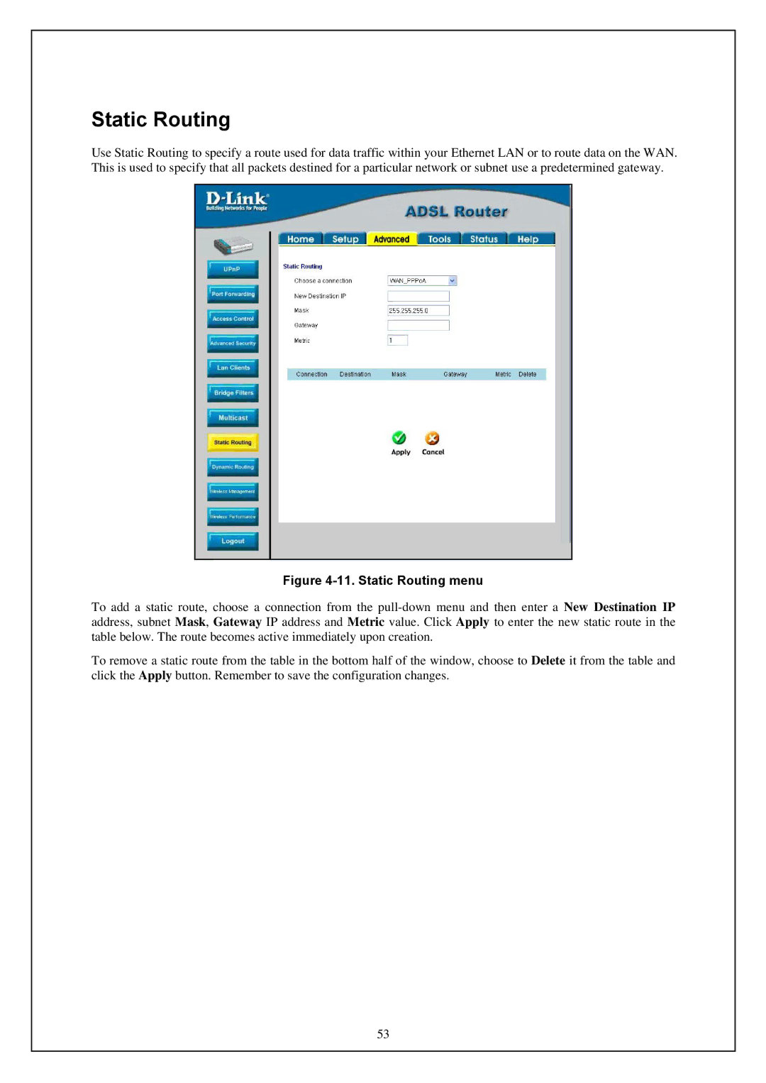 D-Link DWA-140 manual Static Routing menu 