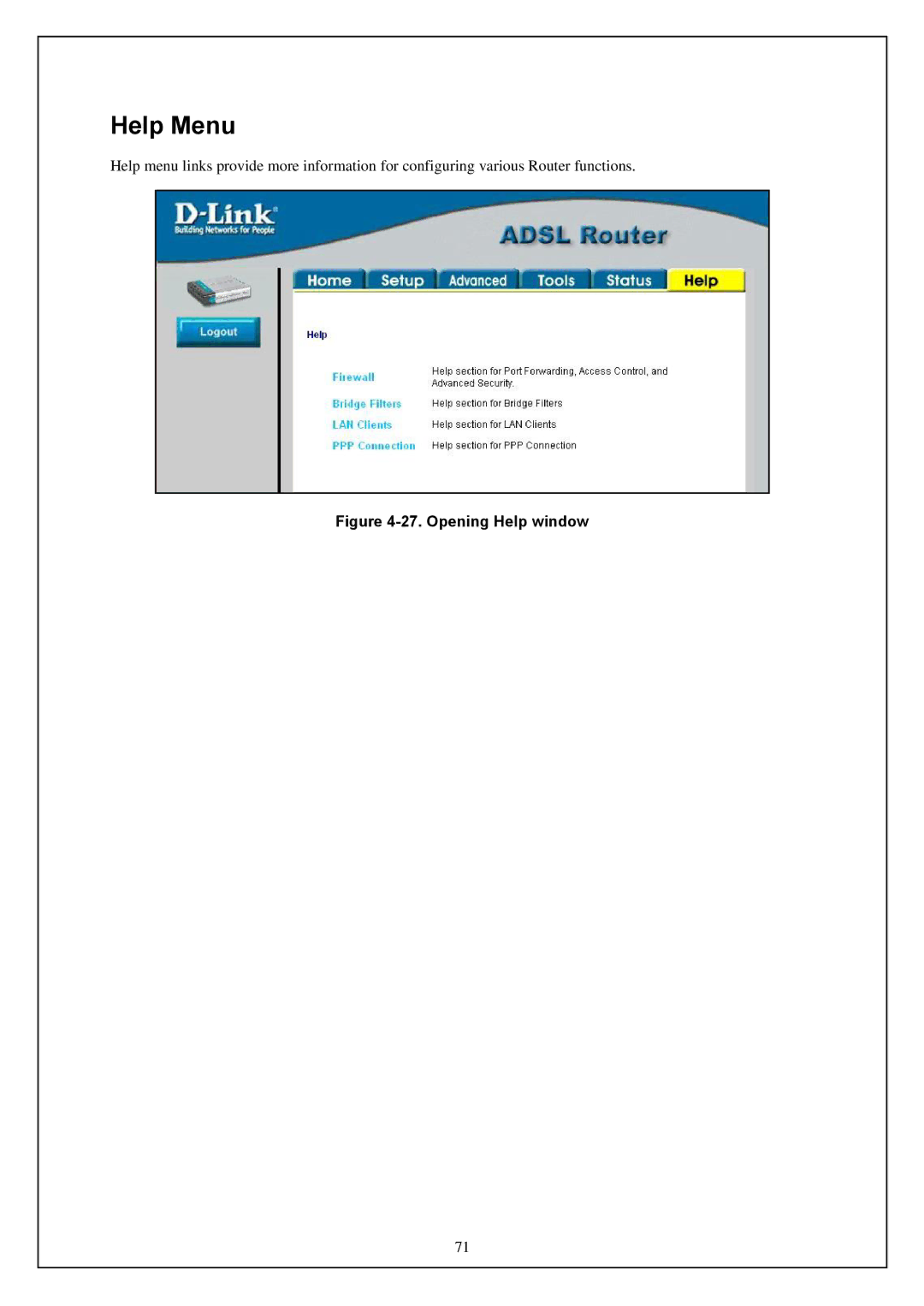 D-Link DWA-140 manual Help Menu, Opening Help window 