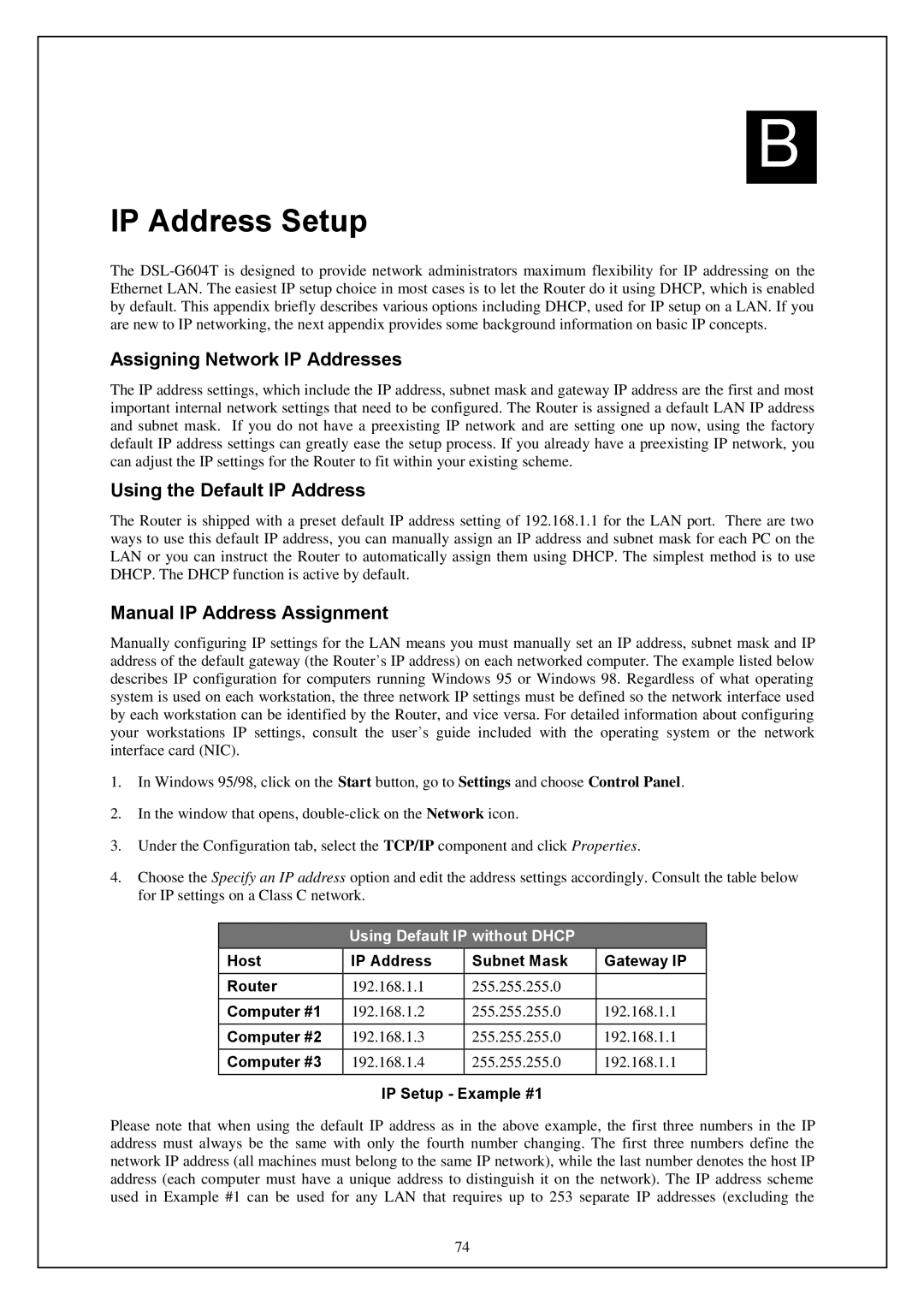 D-Link DWA-140 manual IP Address Setup, Assigning Network IP Addresses, Using the Default IP Address 