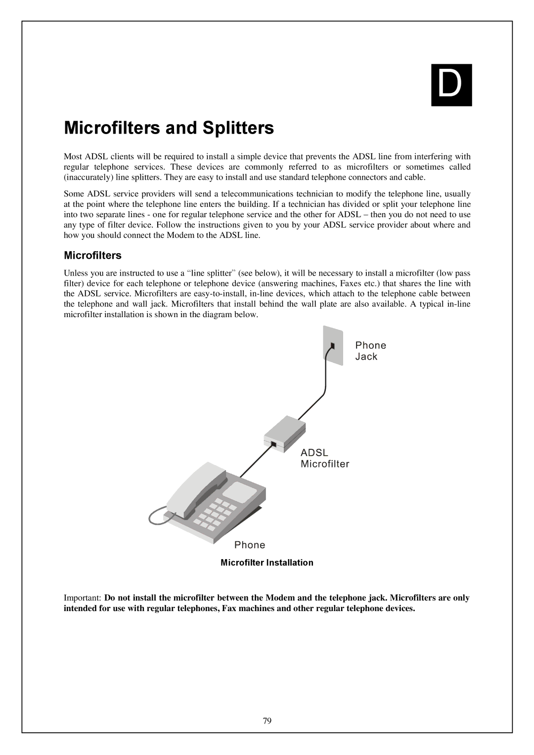 D-Link DWA-140 manual Microfilters and Splitters, Microfilter Installation 