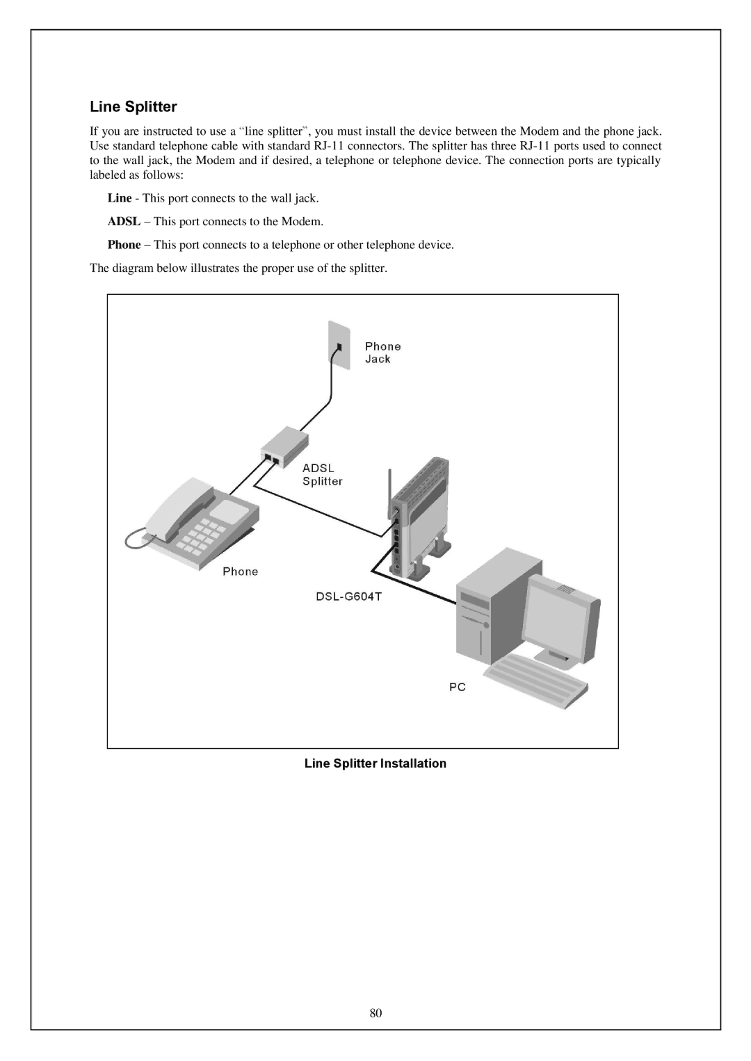 D-Link DWA-140 manual Line Splitter Installation 