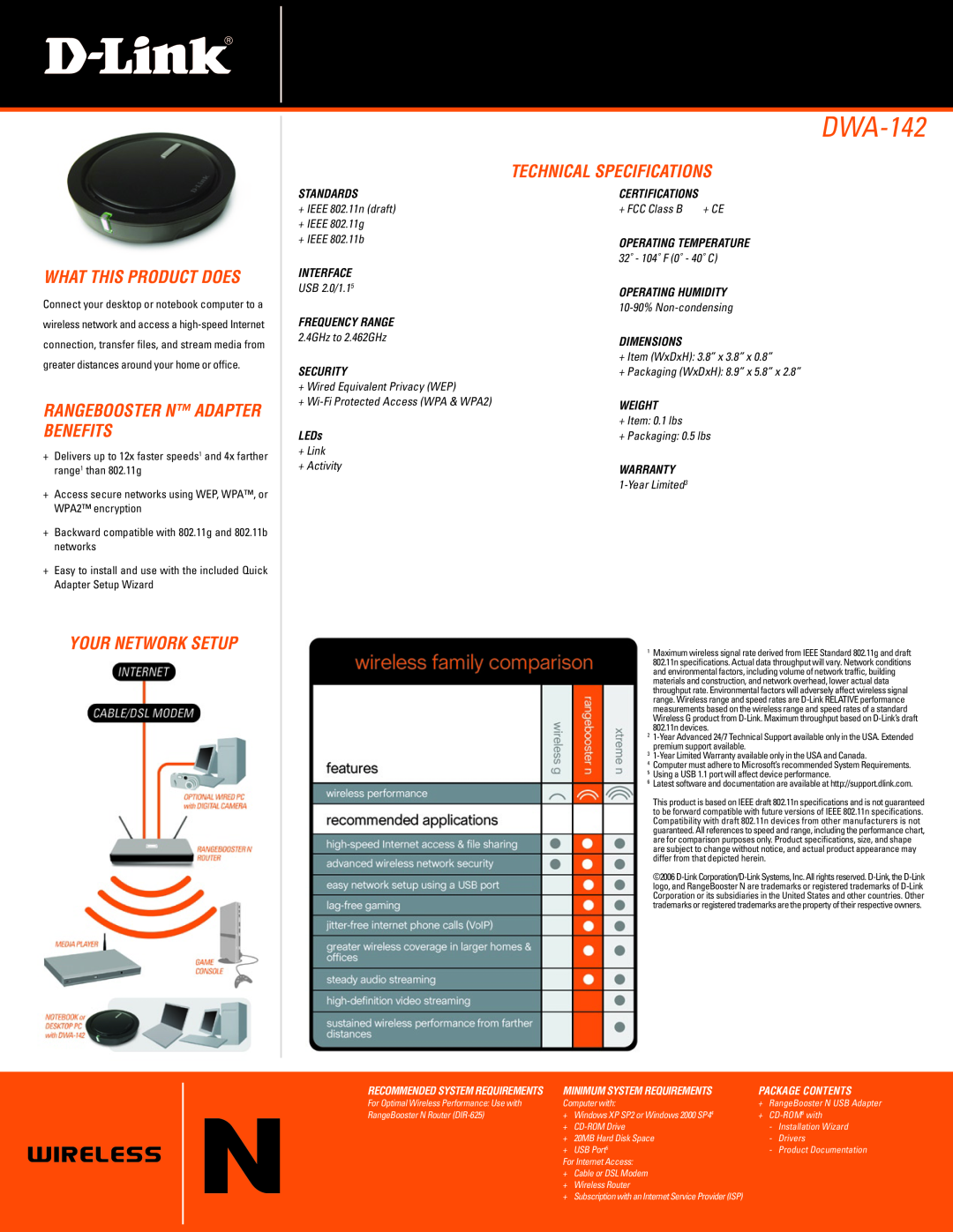 D-Link DWA-142 manual What This Product Does, Rangebooster n adapter benefits, Your Network Setup, Technical Specifications 