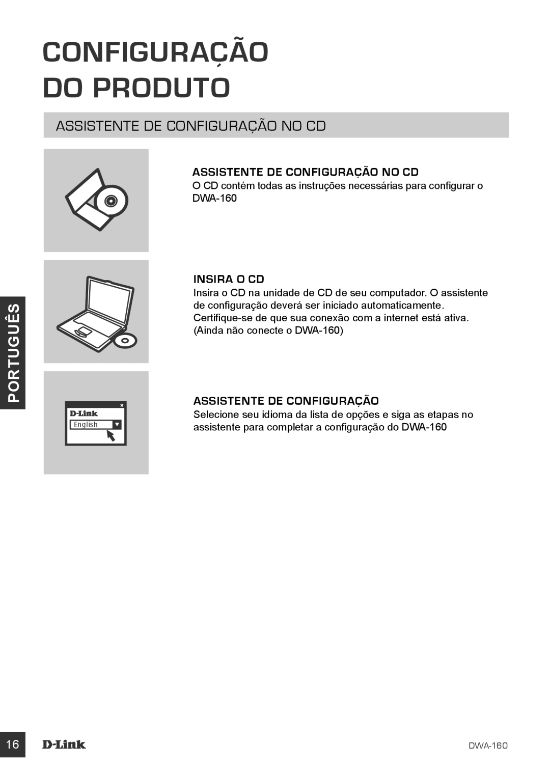 D-Link DWA-160 manual Configuração Do Produto, Assistente DE Configuração no CD 