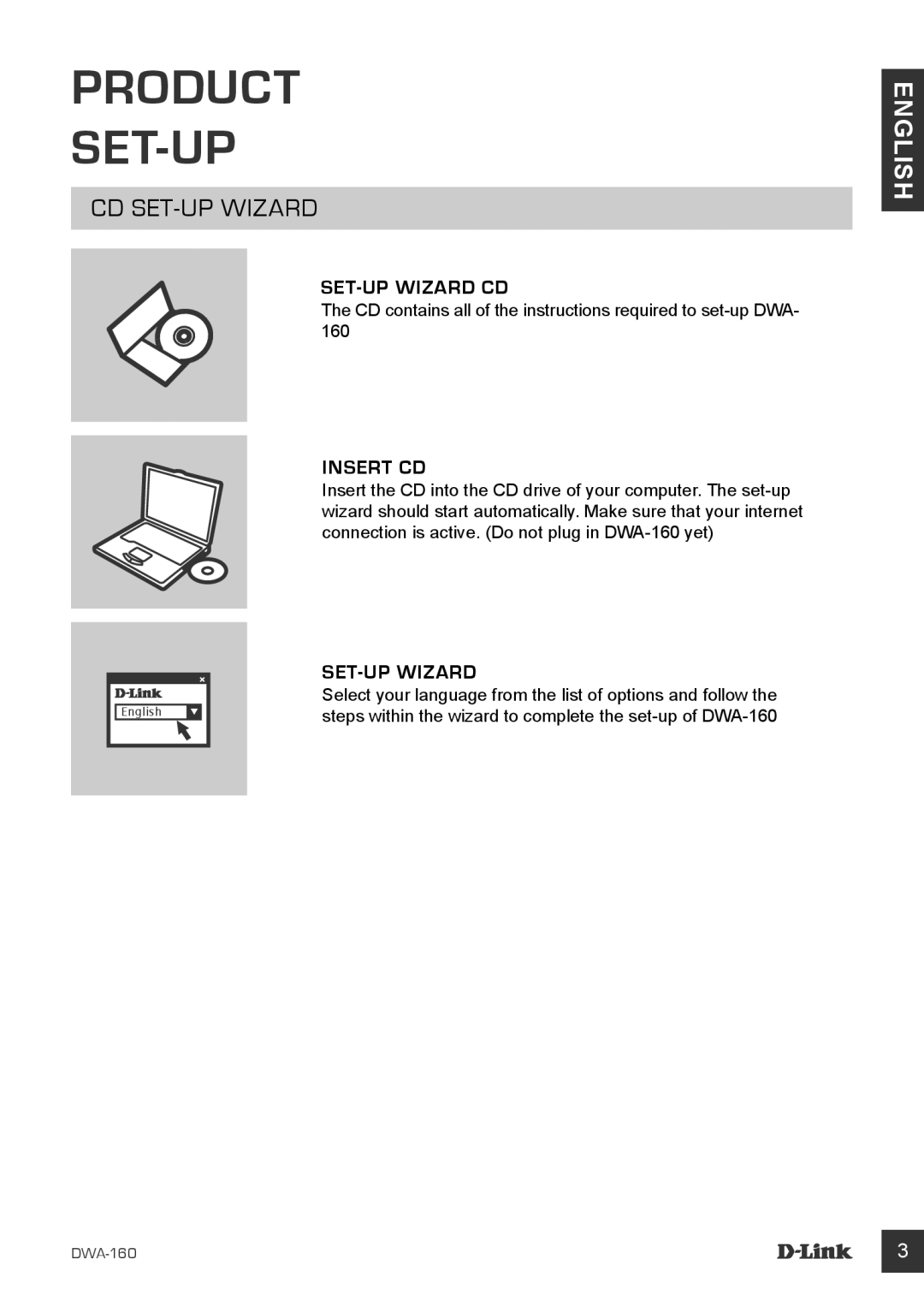 D-Link DWA-160 manual Product SET-UP, CD SET-UP Wizard 