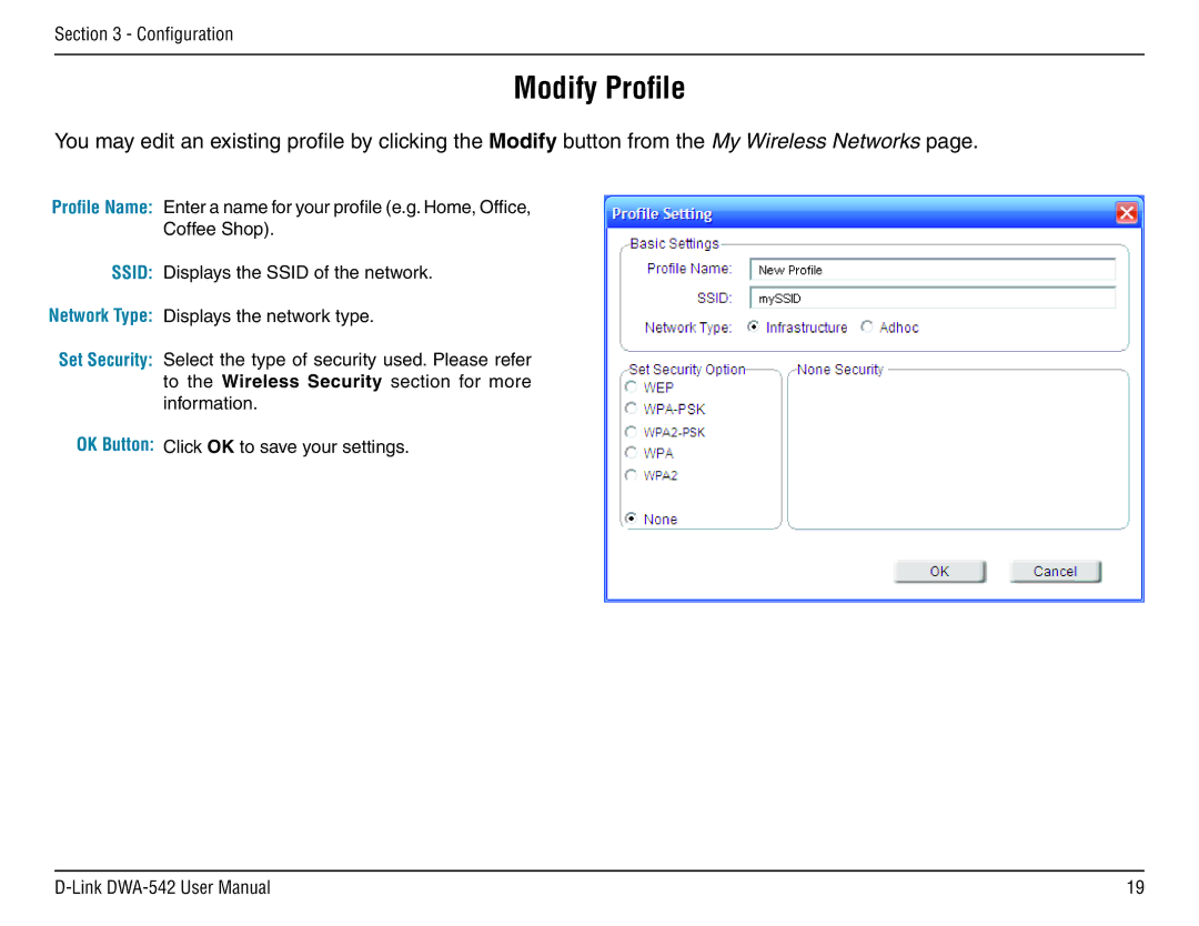 D-Link DWA-54 manual Modify Profile 