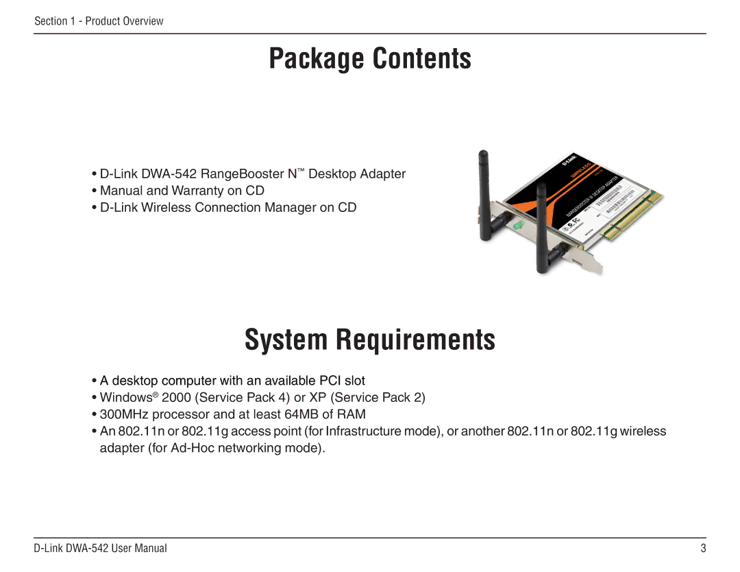 D-Link DWA-54 manual ProductPackageOverviewContents 