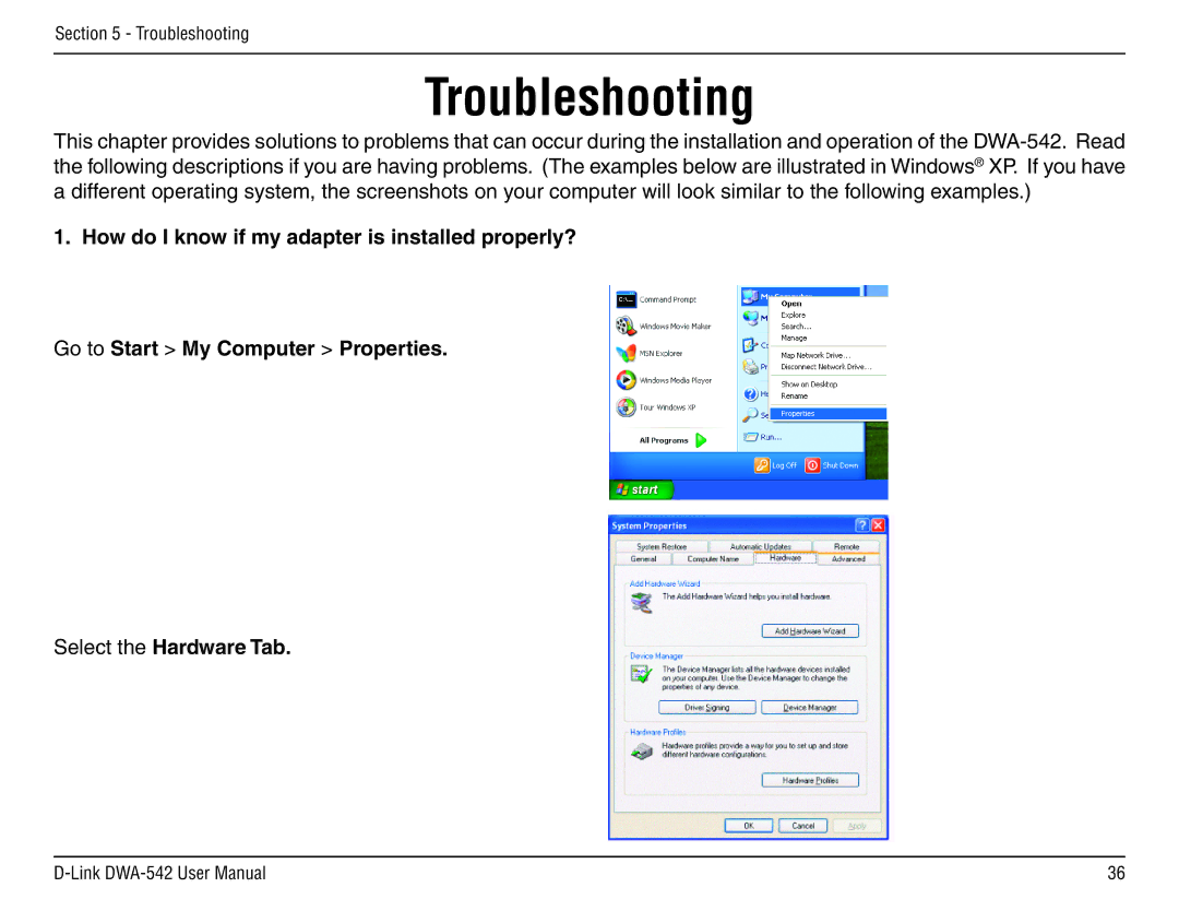 D-Link DWA-54 manual Troubleshooting 