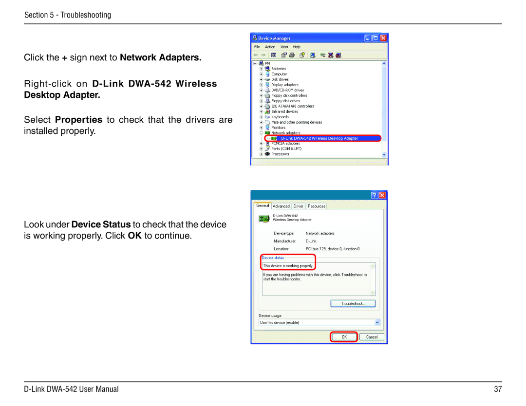 D-Link manual Right-click on D-Link DWA-542 Wireless Desktop Adapter 