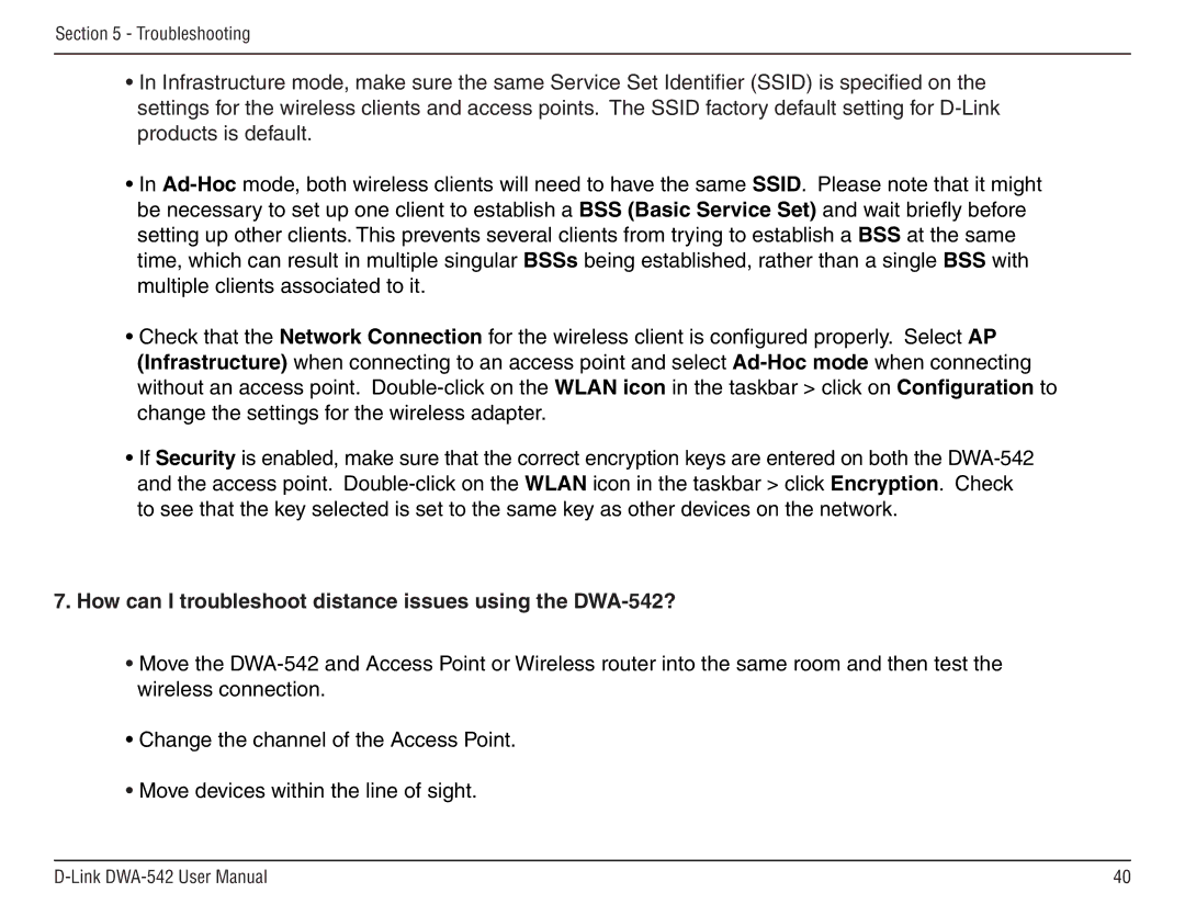 D-Link manual How can I troubleshoot distance issues using the DWA-542? 