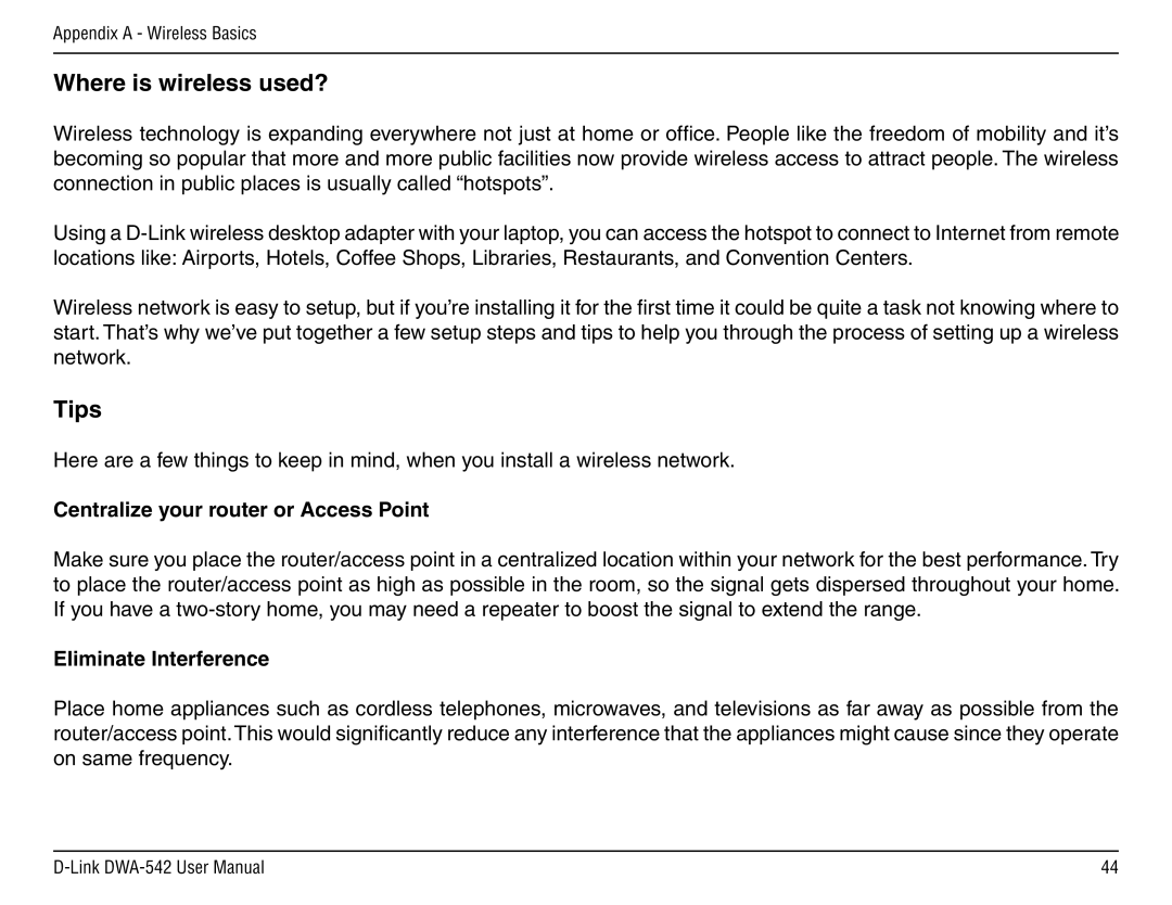 D-Link DWA-54 manual Centralize your router or Access Point, Eliminate Interference 