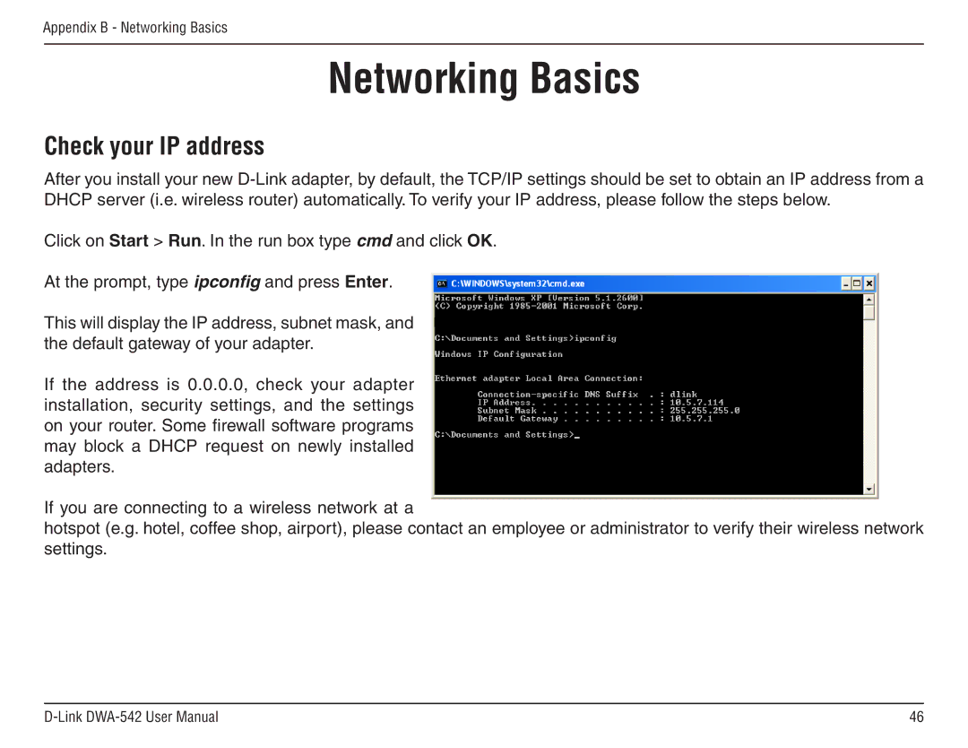 D-Link DWA-54 manual Networking Basics, Check your IP address 