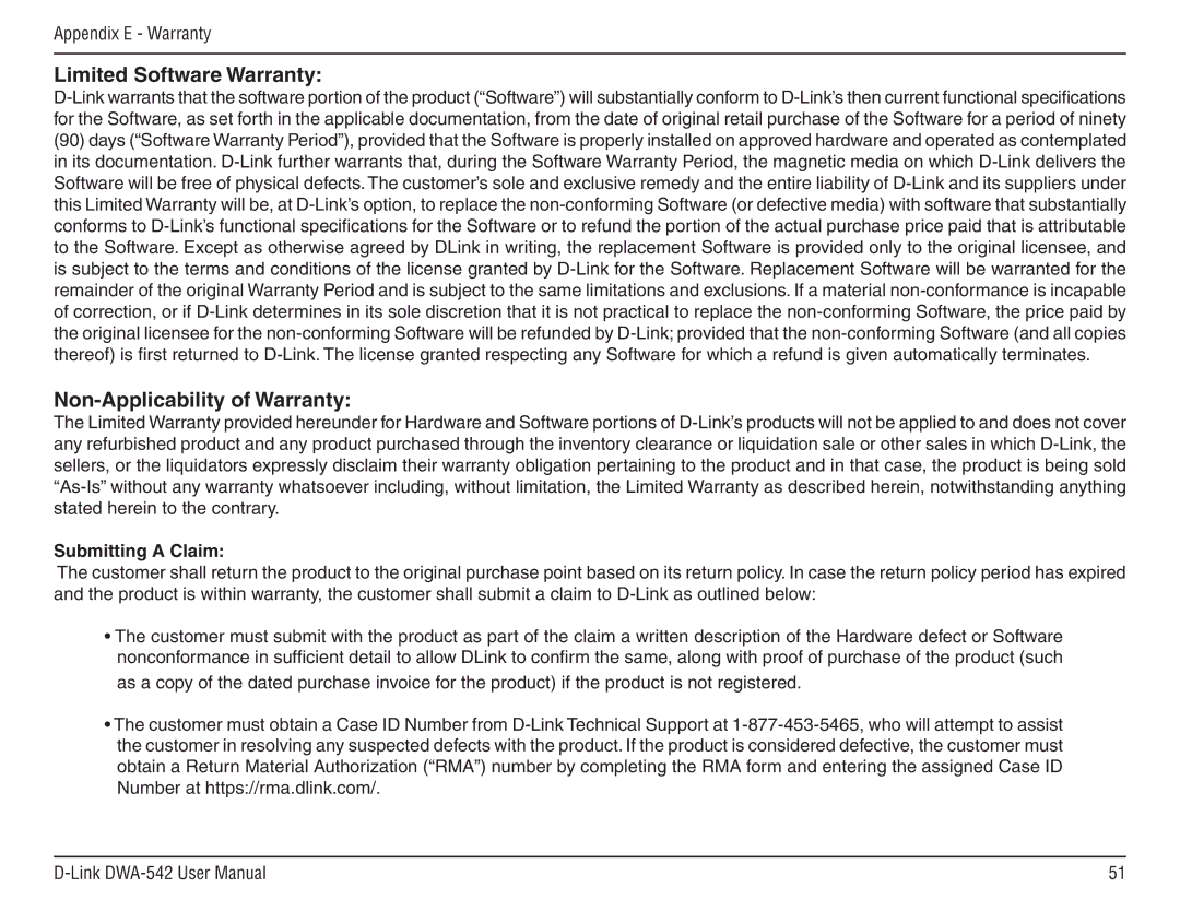 D-Link DWA-54 manual Limited Software Warranty, Non-Applicability of Warranty 