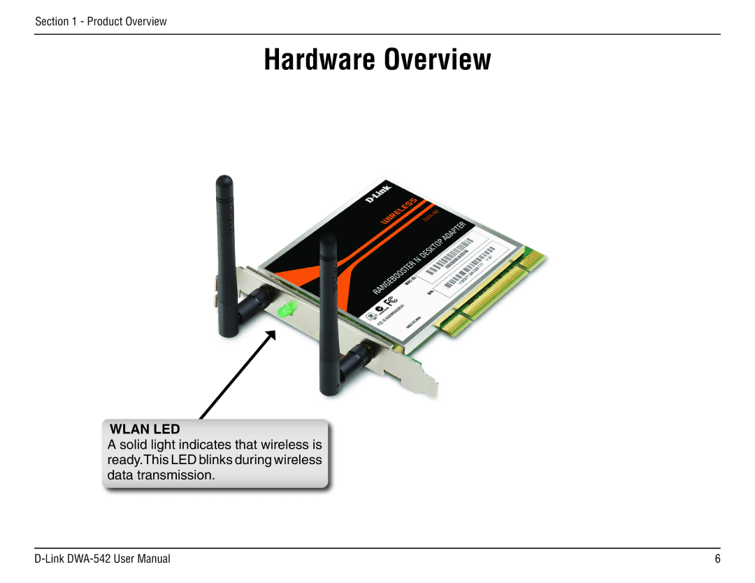 D-Link DWA-54 manual Hardware Overview, Wlan LED 