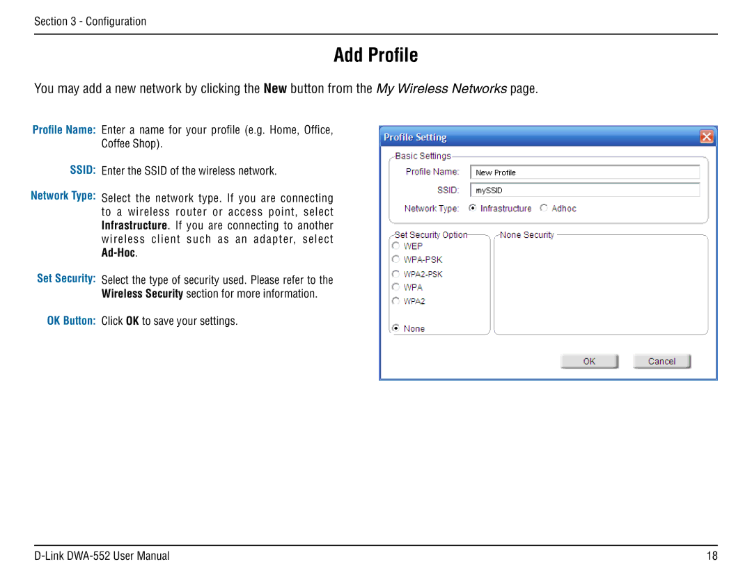 D-Link DWA-55 manual Add Profile 