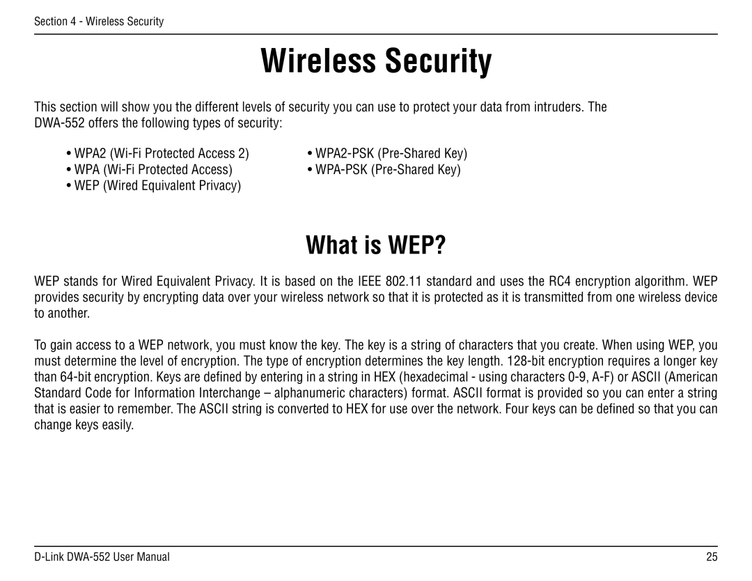 D-Link DWA-55 manual Wireless Security, What is WEP? 