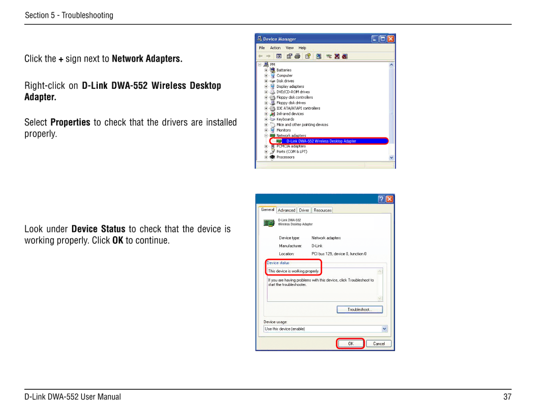 D-Link manual Right-click on D-Link DWA-552 Wireless Desktop Adapter 