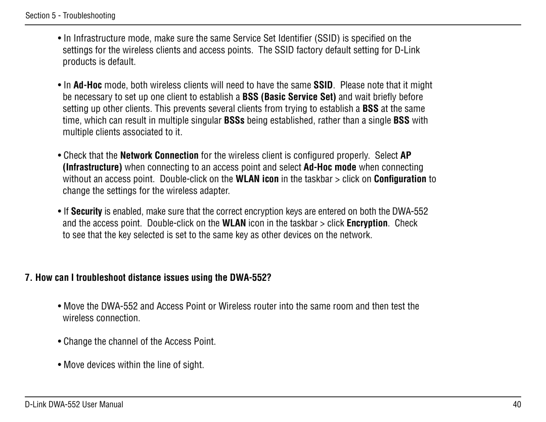 D-Link manual How can I troubleshoot distance issues using the DWA-552? 