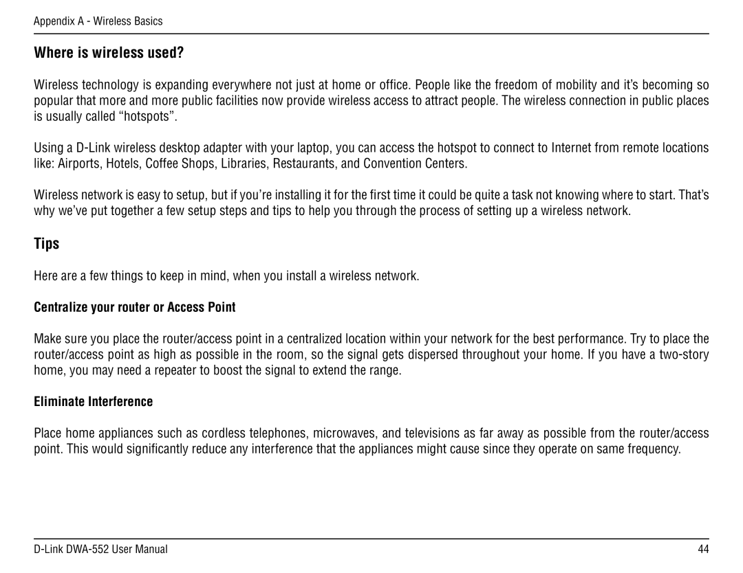 D-Link DWA-55 manual Centralize your router or Access Point, Eliminate Interference 