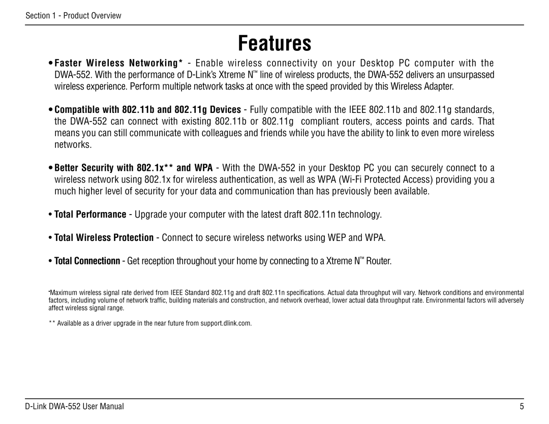 D-Link DWA-55 manual Features 