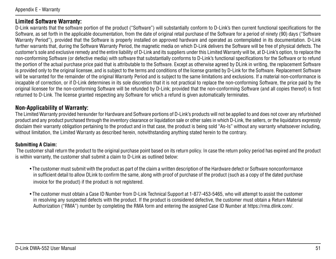 D-Link DWA-55 manual Limited Software Warranty, Non-Applicability of Warranty 
