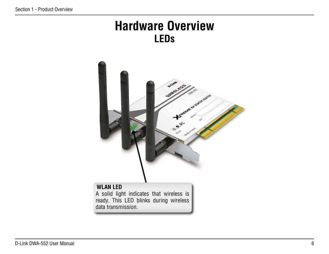 D-Link DWA-55 manual Hardware Overview, LEDs 