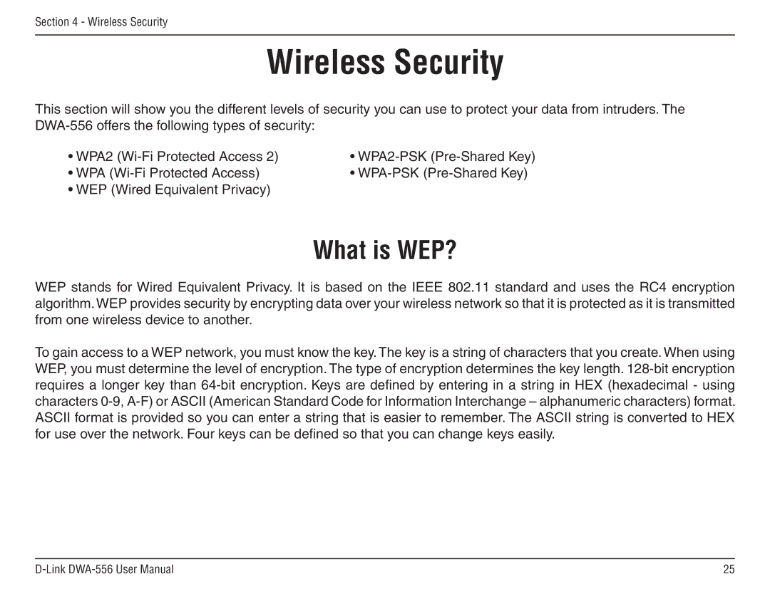 D-Link DWA-556 manual Wireless Security, What is WEP? 