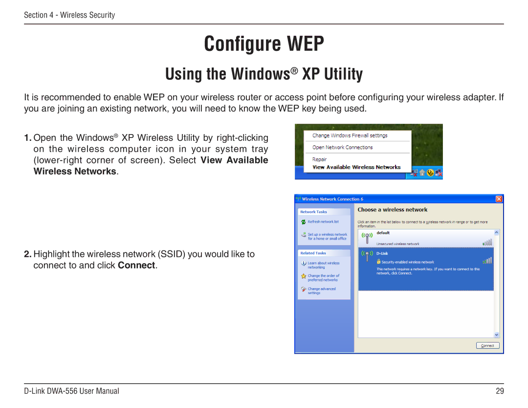 D-Link DWA-556 manual Using the Windows XP Utility 