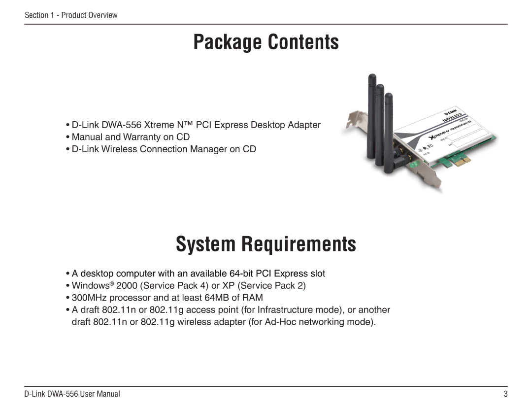 D-Link DWA-556 manual ProductPackageOverviewContents 