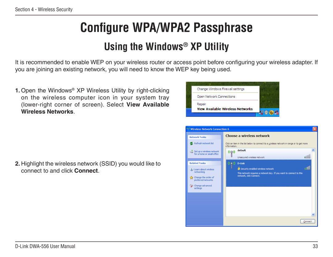 D-Link DWA-556 manual Using the Windows XP Utility 