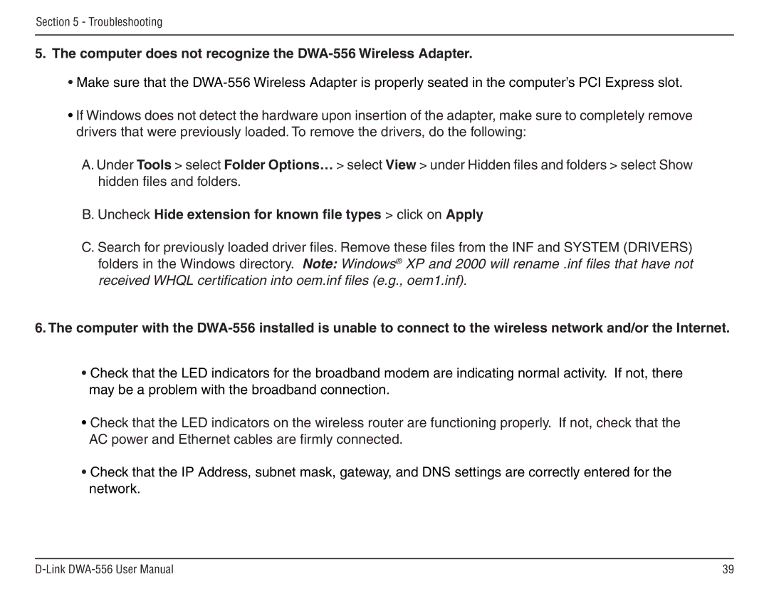 D-Link manual Computer does not recognize the DWA-556 Wireless Adapter 