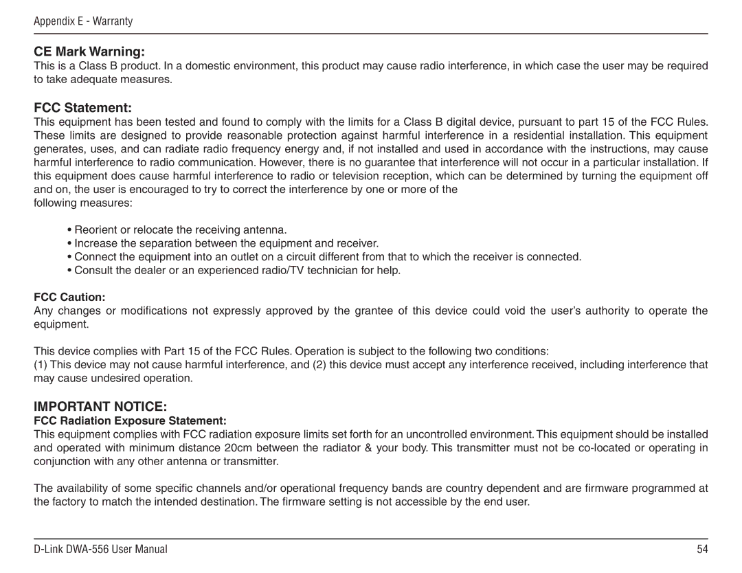 D-Link DWA-556 manual CE Mark Warning, FCC Statement 