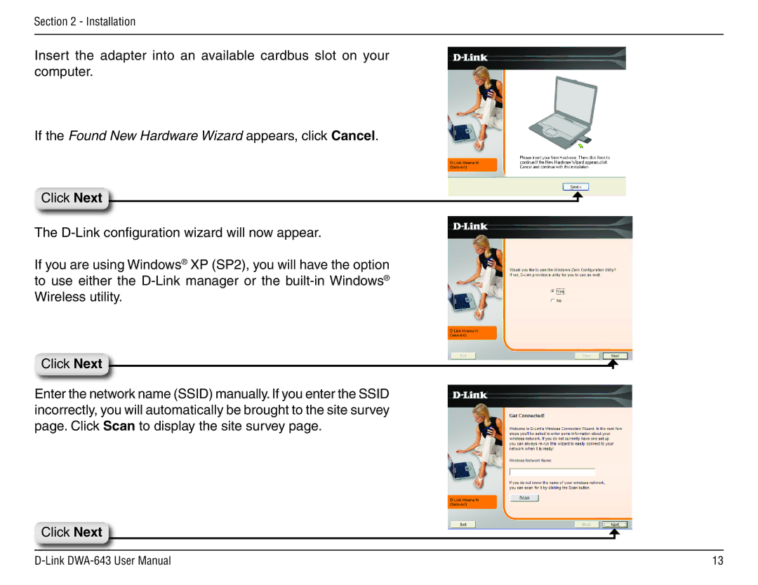 D-Link DWA-643 manual If the Found New Hardware Wizard appears, click Cancel 