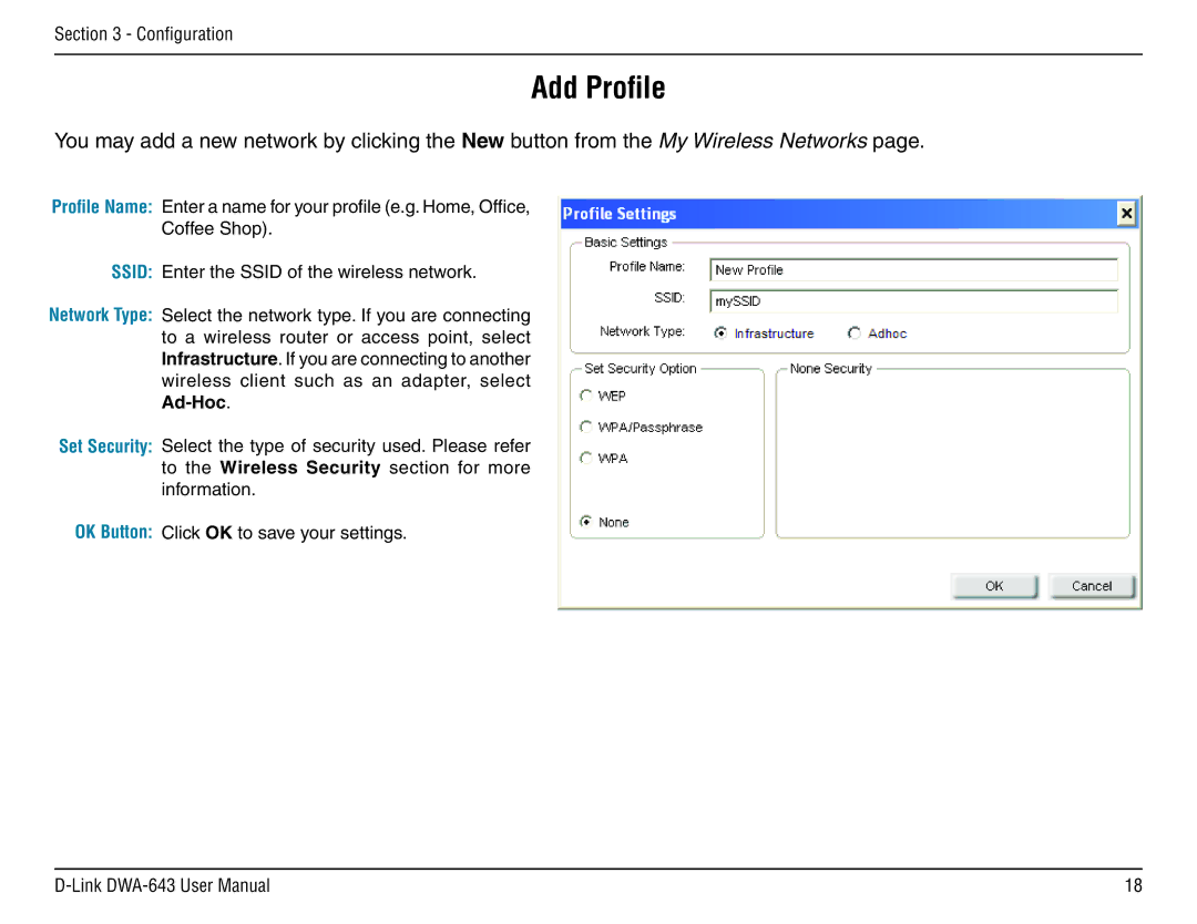 D-Link DWA-643 manual Add Profile 