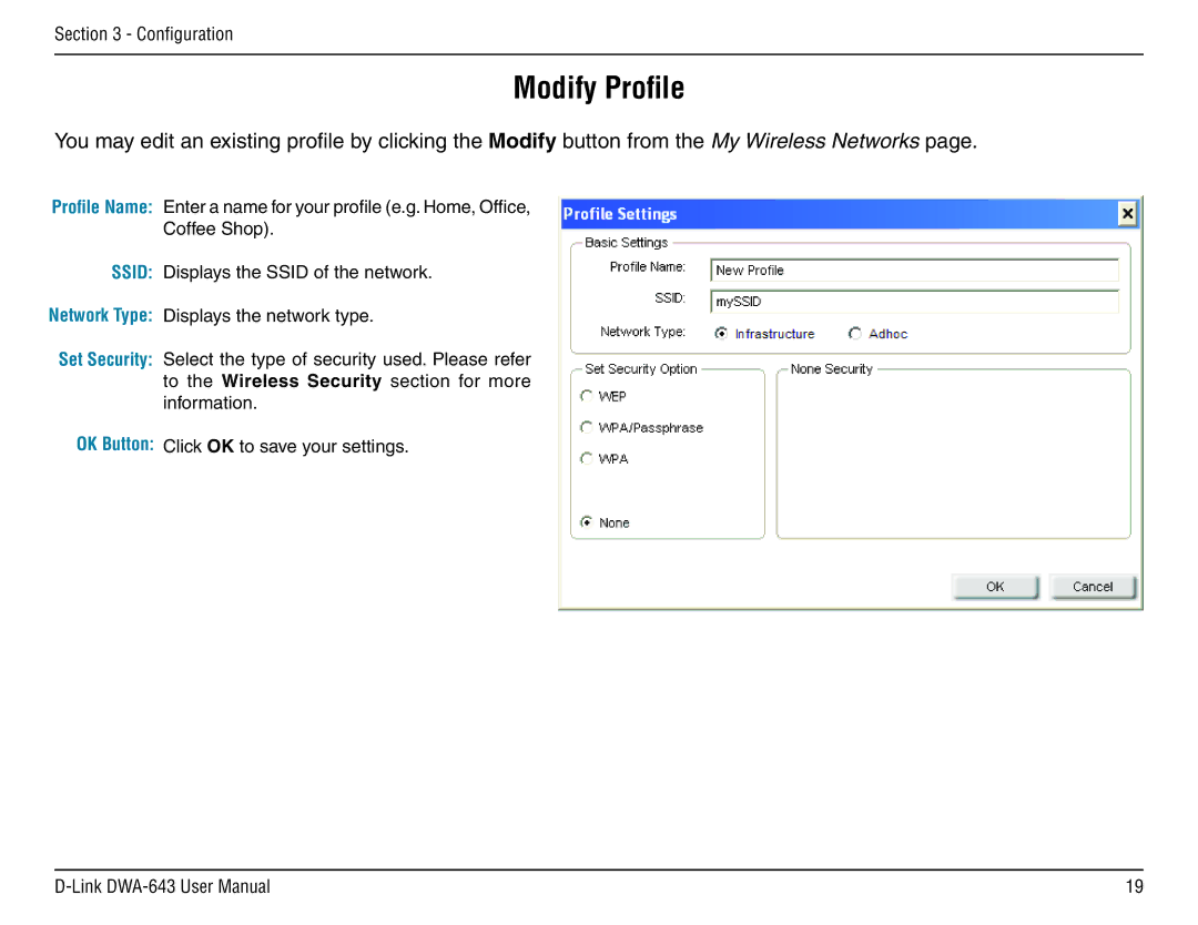 D-Link DWA-643 manual Modify Profile 