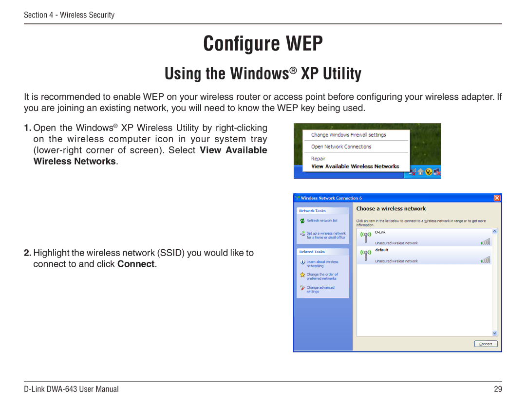 D-Link DWA-643 manual Using the Windows XP Utility 