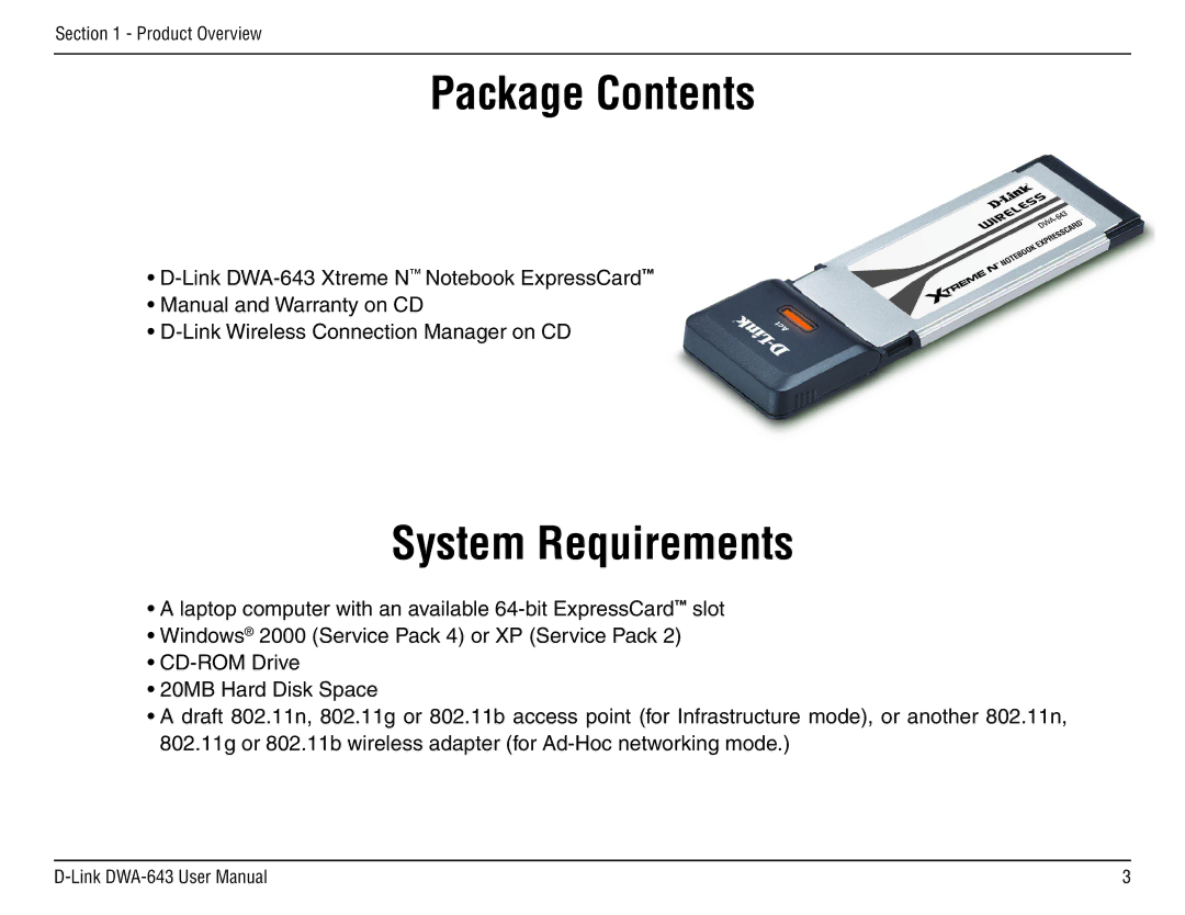 D-Link DWA-643 manual ProductPackageOverviewContents 