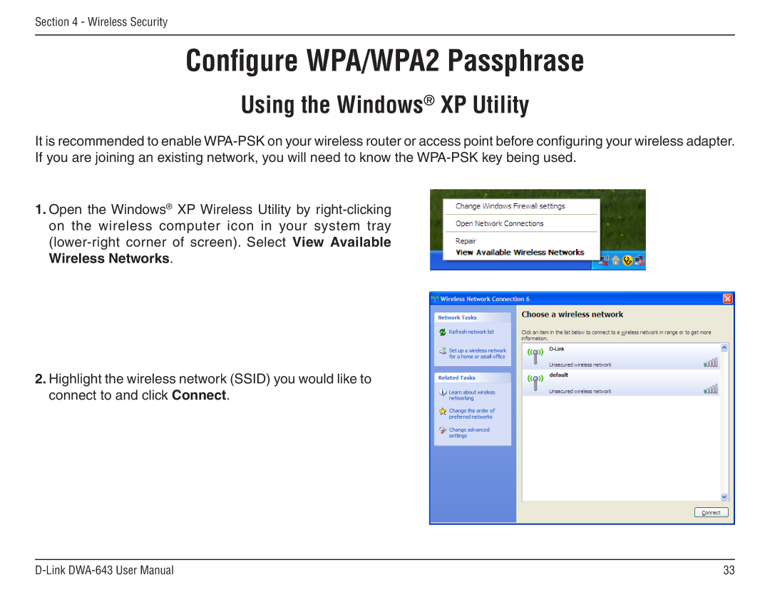 D-Link DWA-643 manual Using the Windows XP Utility 