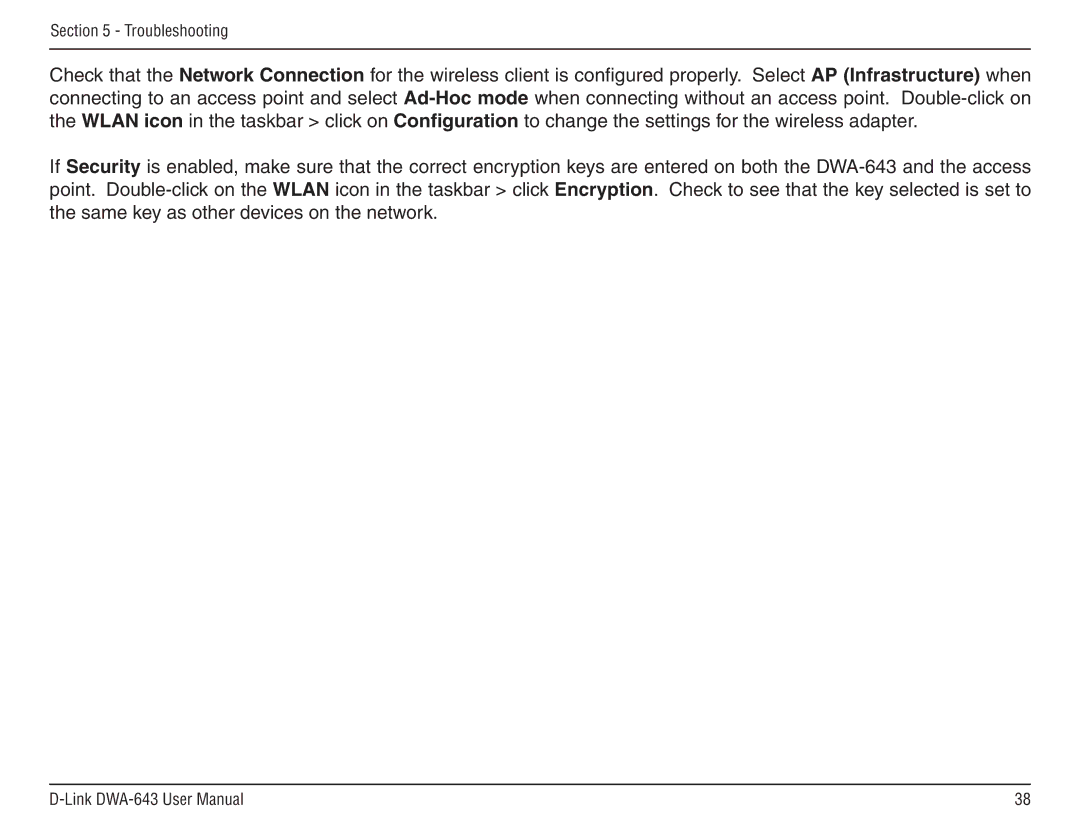D-Link DWA-643 manual Troubleshooting 