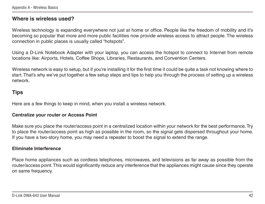 D-Link DWA-643 manual Centralize your router or Access Point, Eliminate Interference 