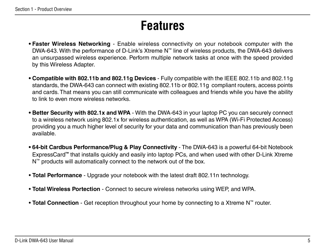 D-Link DWA-643 manual Features 